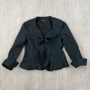 Vintage Lafayette 148 New York Cotton Ruffle Black Blazer Jacket 8 Petite